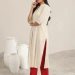 Off White Woven Design Cotton Straight Kurta