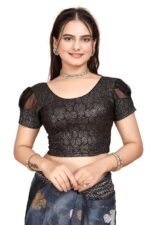 Round Neck Dobby Cotton Lycra Stretchable Elbow Half Sleeve Readymade Saree Blouse for Women Stylish - Image 3