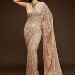 Women's Sequins Work Heavy Georgette Saree With Unstitched Blouse Peice (Latest-Sequins-Party-Saree, Free, Many Colors)